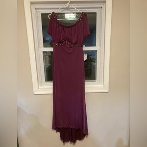 Cameron Blake by Mon Cheri Beaded Fusia/Purple Cold Shoulder Gown